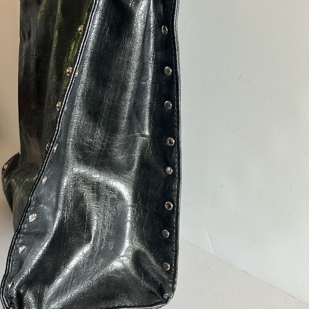 Black vegan studded handbag/purse/tote. Great for travel or laptop. Sassy! - Picture 11 of 11
